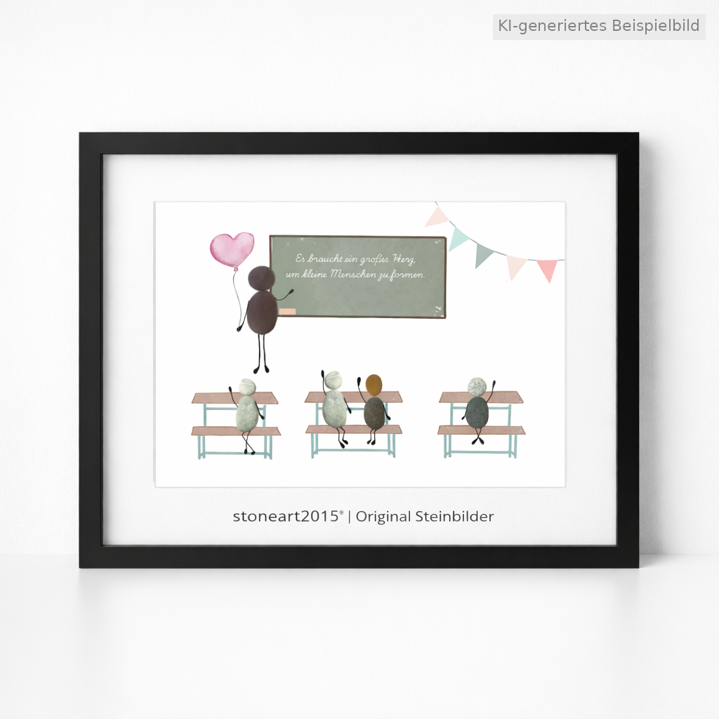 Kieselsteinbild Es braucht ein großes Herz um kleine Menschen zu formen – Abschiedsgeschenk Lehrerin, handgemachtes Steinbild
