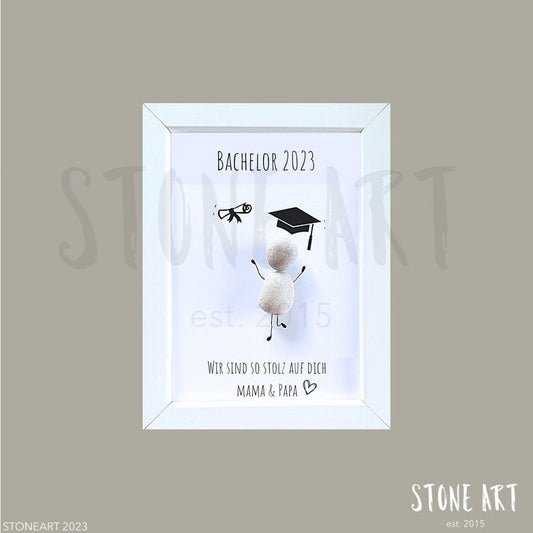 Handgemachtes Steinbild mit Spruch zum Bachelorabschluss – Geschenk zur bestandenen Prüfung