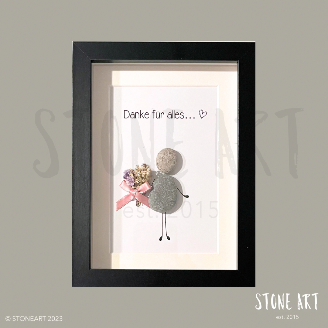 Handgemachtes Steinbild mit „Danke für alles“ – liebevolles Geschenk für Erzieherin, Tagesmutter oder Kita-Team zum Abschied.