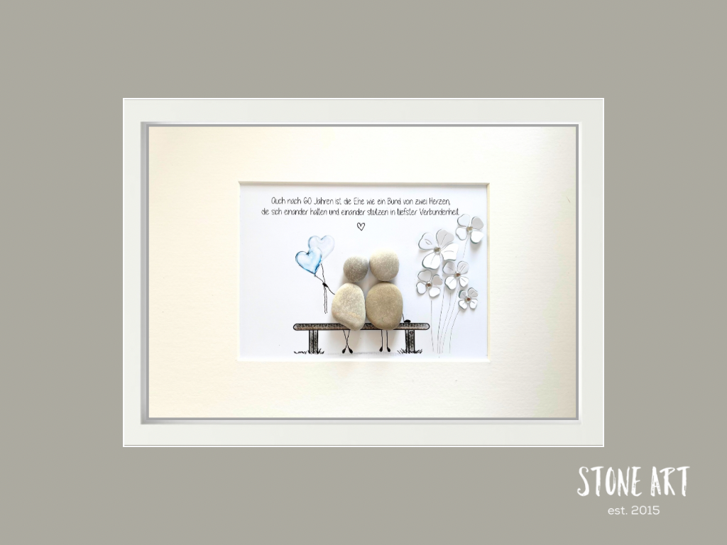 Handgemachtes Steinbild aus Naturstein mit Spruch zur Diamanthochzeit – Geschenk für 60 Jahre Ehe