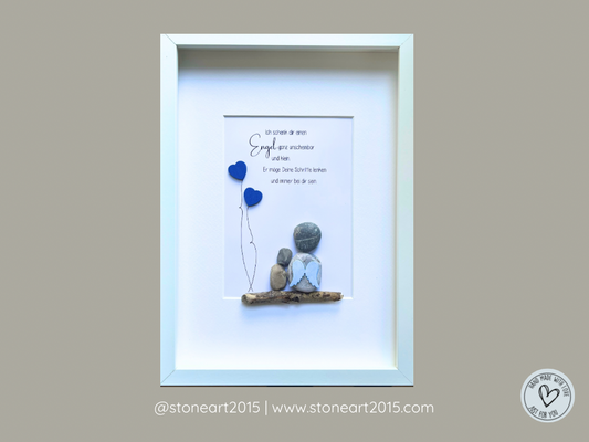 Handgemachtes Steinbild mit dem Spruch Ich schenk dir einen Engel – Trost- und Schutzengel-Geschenk