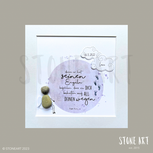 Handgemachtes Steinbild mit Bibelvers Denn er hat seinen Engeln befohlen – spirituelles Geschenk mit christlicher Botschaft