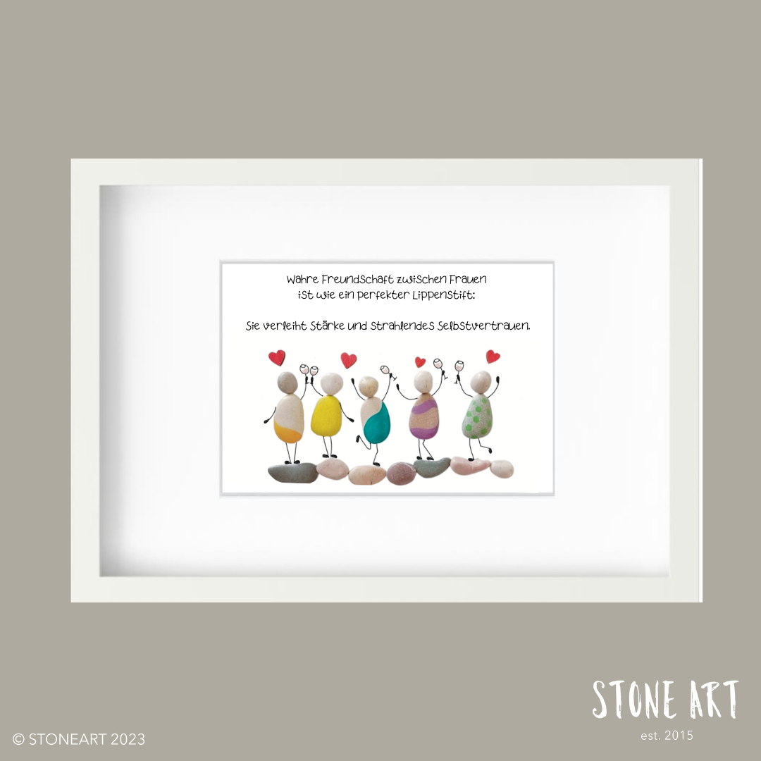 Handgemachtes Steinbild mit Freundschaftsspruch und Lippenstift-Motiv – Geschenk für beste Freundin