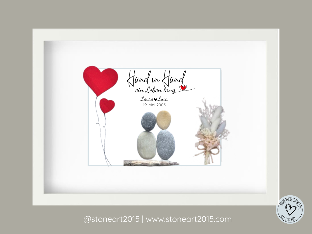 Handgemachtes Steinbild mit Paarmotiv – Hand in Hand – romantisches Geschenk zur Hochzeit oder zum Jahrestag