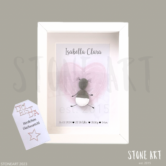 Handgemachtes Steinbild zur Geburt – Herzlich willkommen, Baby – Geschenk zur Taufe oder fürs Kinderzimmer