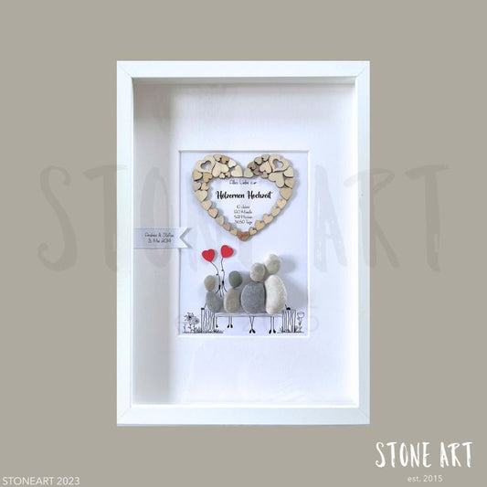 Handgemachtes Steinbild zur Hölzernen Hochzeit – Geschenk für 5 oder 10 Jahre Ehe, in DIN A4