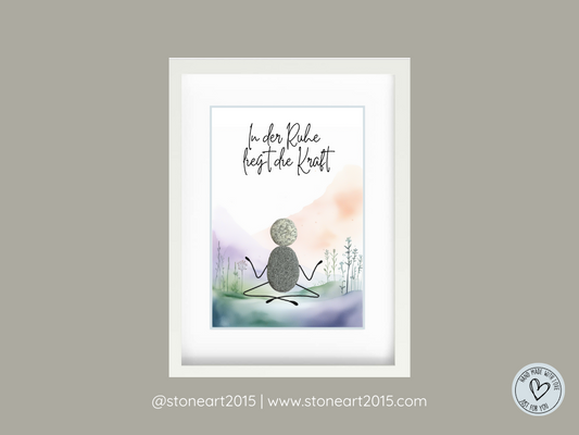 Handgemachtes Steinbild mit dem Spruch In der Ruhe liegt die Kraft – Achtsamkeitsgeschenk für Yoga & Meditation