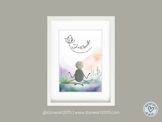 Handgemachtes Steinbild mit Spruch Just Breathe – minimalistisches Geschenk für Achtsamkeit & Yoga
