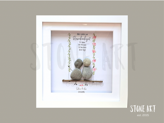 Handgemachtes Steinbild zur Rosenhochzeit – liebevolles Geschenk zum 10. Hochzeitstag für Ehepaare, Partner:in oder Familie.