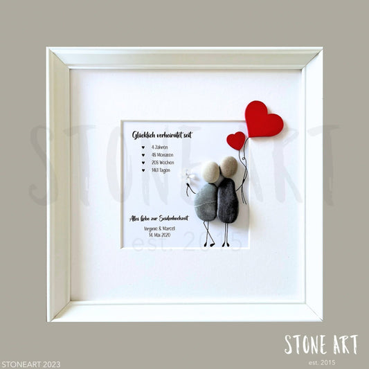 Handgefertigtes Steinbild zur Seidenhochzeit – liebevolles Geschenk zum 4. Hochzeitstag, personalisierbar und mit Symbolkraft.