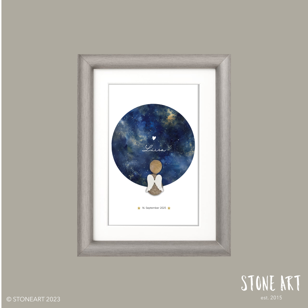 Steinbild Sternenkind Nachthimmel – handgefertigtes Erinnerungs- & Trostgeschenk mit funkelnden Sternen von Stone Art.