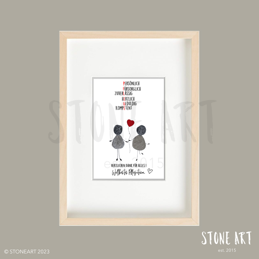 Handgemachtes Steinbild mit dem Text Weltbestes Pflegeteam – Geschenk zur Anerkennung von Pflegekräften