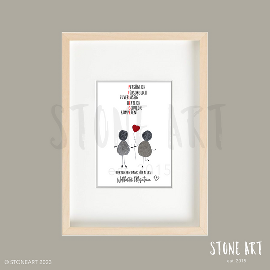 Handgemachtes Steinbild mit dem Text Weltbestes Pflegeteam – Geschenk zur Anerkennung von Pflegekräften