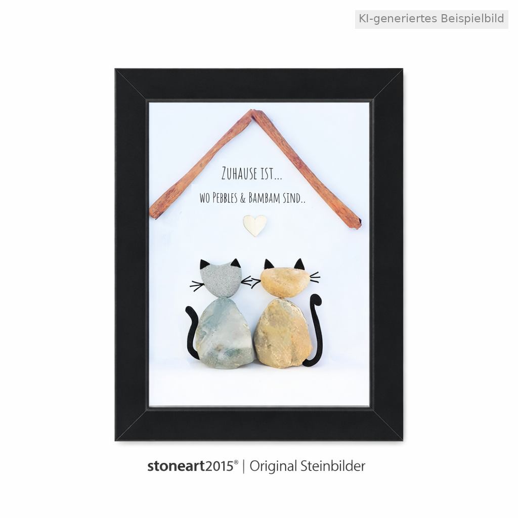 Kieselsteinbild Zuhause ist wo meine Katzen sind, Geschenk für Katzenliebhaber, handgemachtes Steinbild