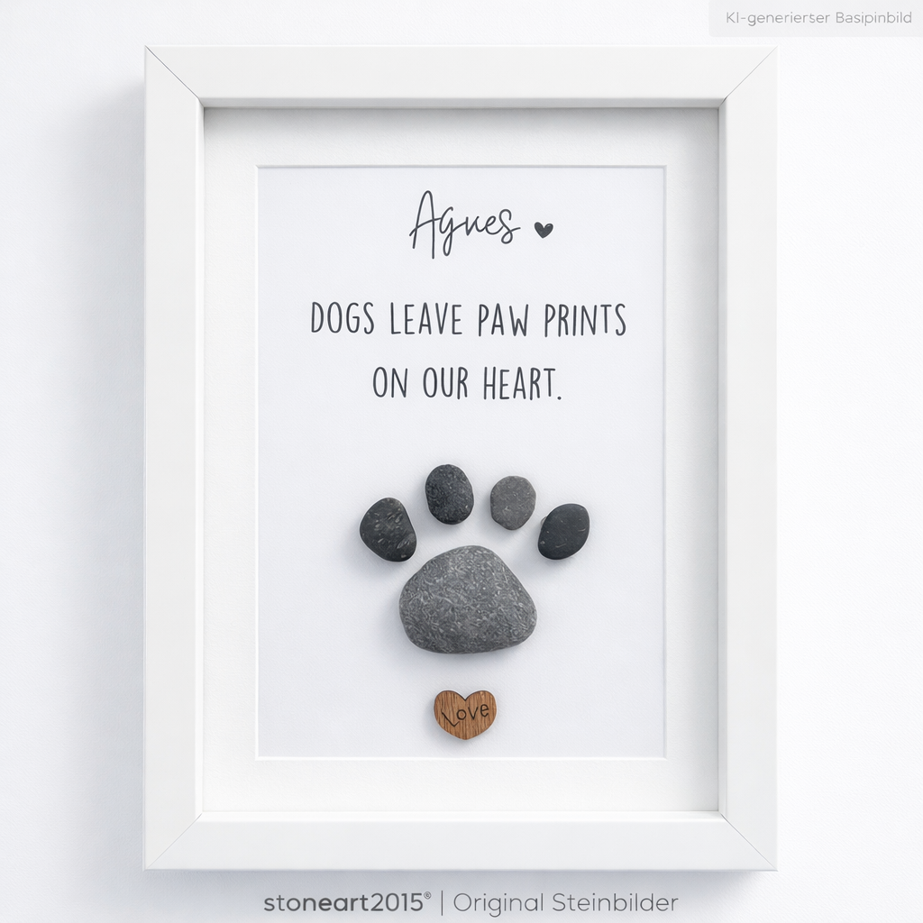 Kieselsteinbild Dogs leave paw prints on our heart, Geschenk für Hundeliebhaber, handgemachtes Steinbild