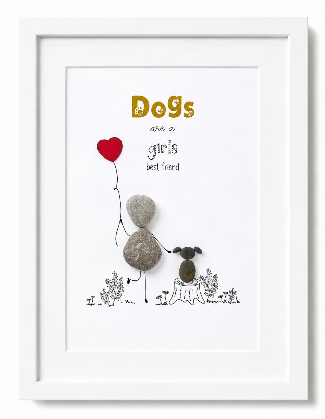 Handgefertigtes Steinbild mit dem Spruch „Dogs are a girl’s best friend“ – süße Deko und Geschenkidee für Hundefreundinnen.