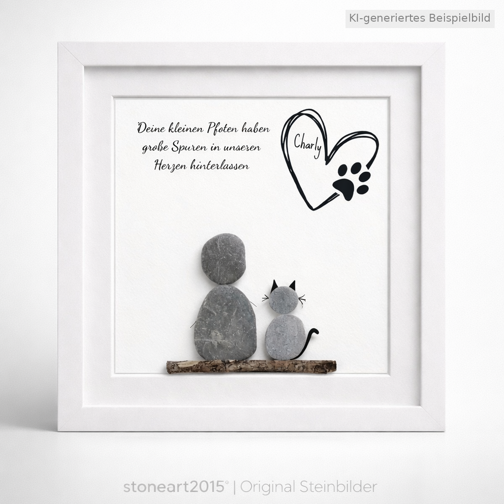 Kieselsteinbild Deine kleinen Pfoten haben große Spuren in unseren Herzen hinterlassen Katze, Geschenk zum Gedenken an die Katze, handgemachtes Steinbild