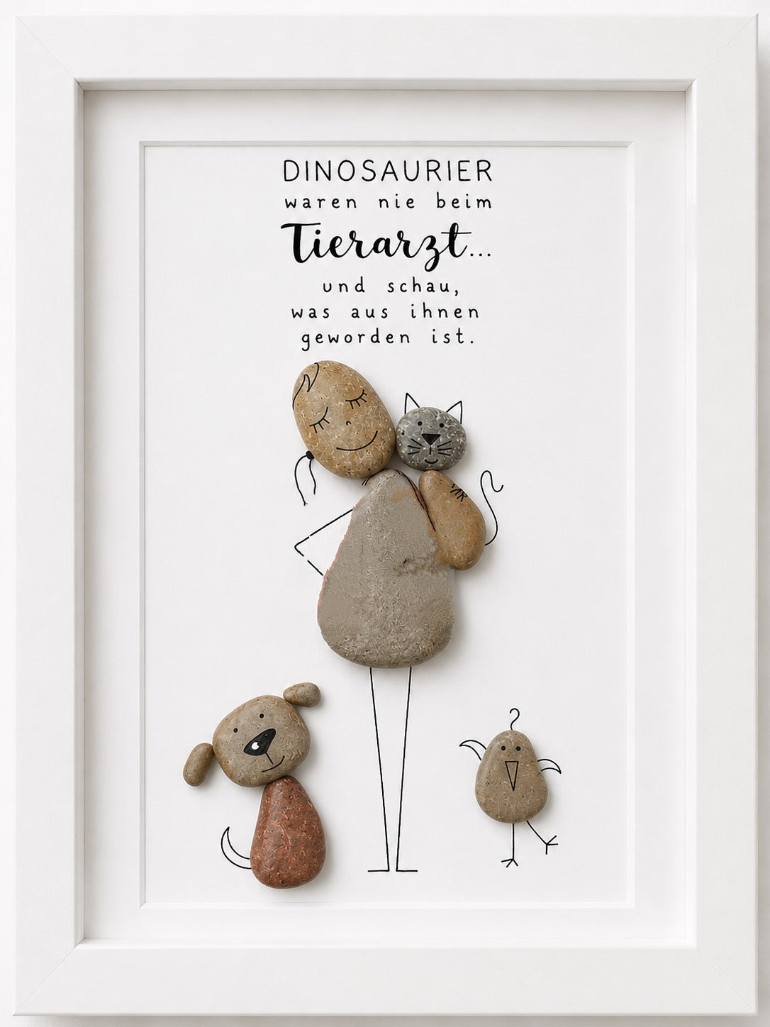 Kieselsteinbild Dinosaurier waren nie beim Tierarzt – Geschenk für Tierarzt und Tierärztin, handgemachtes Steinbild