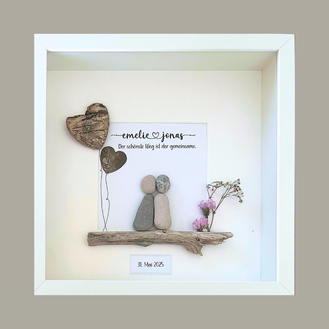 Steinbild „Der schönste Weg ist der gemeinsame“ mit Namen – Hochzeit