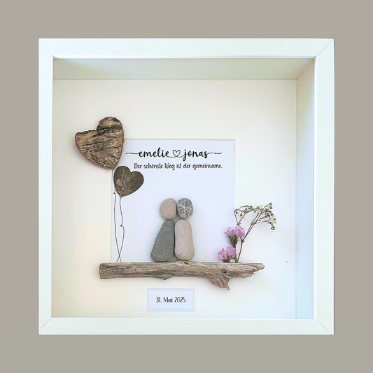 Steinbild „Der schönste Weg ist der gemeinsame“ mit Namen – Hochzeit