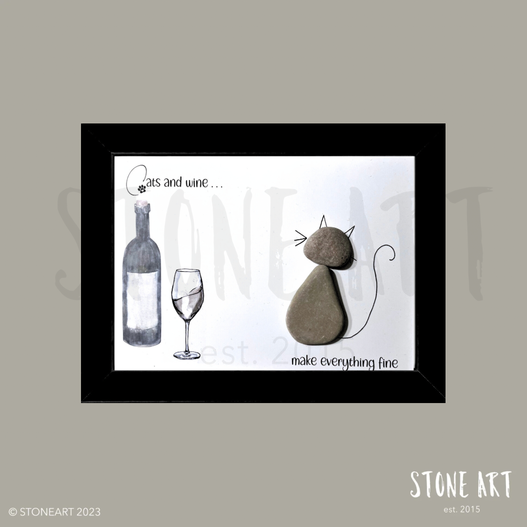 Steinbild  - Cats and wine make everything fine