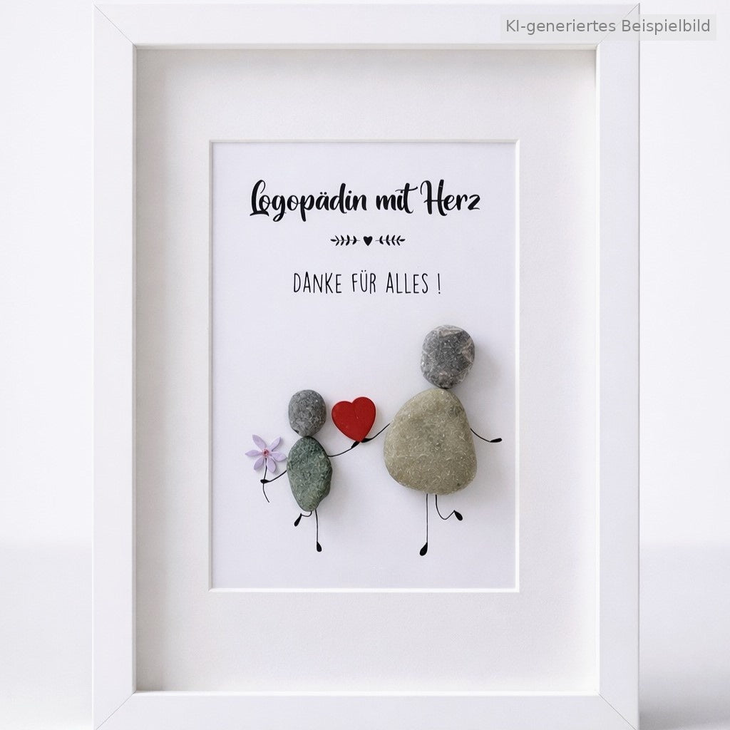Kieselsteinbild Logopädin mit Herz – Geschenk für Logopädin, handgemachtes Steinbild