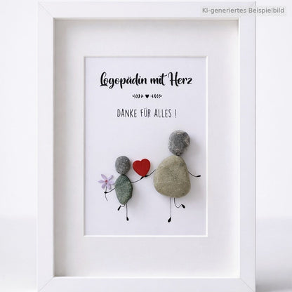 Kieselsteinbild Logopädin mit Herz – Geschenk für Logopädin, handgemachtes Steinbild