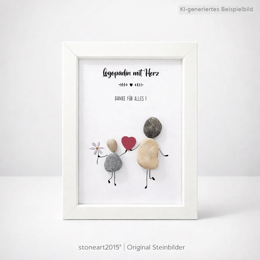 Kieselsteinbild Logopädin mit Herz – Geschenk für Logopädin, handgemachtes Steinbild