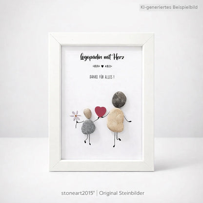 Kieselsteinbild Logopädin mit Herz – Geschenk für Logopädin, handgemachtes Steinbild