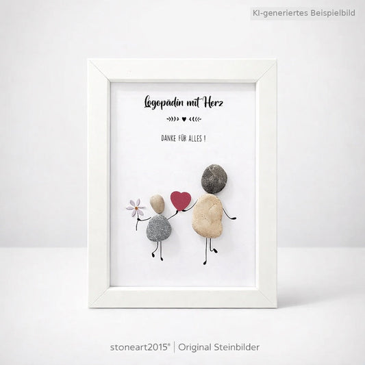 Kieselsteinbild Logopädin mit Herz – Geschenk für Logopädin, handgemachtes Steinbild