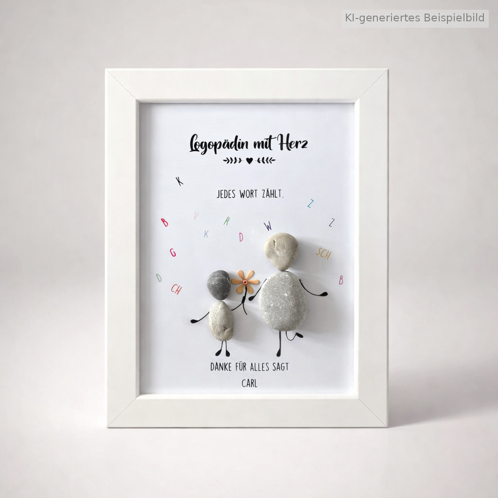 Kieselsteinbild Logopädin „Jedes Wort zählt“ – Geschenk für Logopädin, handgemachtes Steinbild