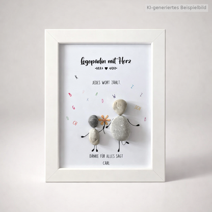 Kieselsteinbild Logopädin „Jedes Wort zählt“ – Geschenk für Logopädin, handgemachtes Steinbild