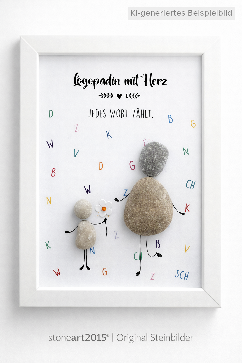 Kieselsteinbild Logopädin „Jedes Wort zählt“ – Geschenk für Logopädin, handgemachtes Steinbild
