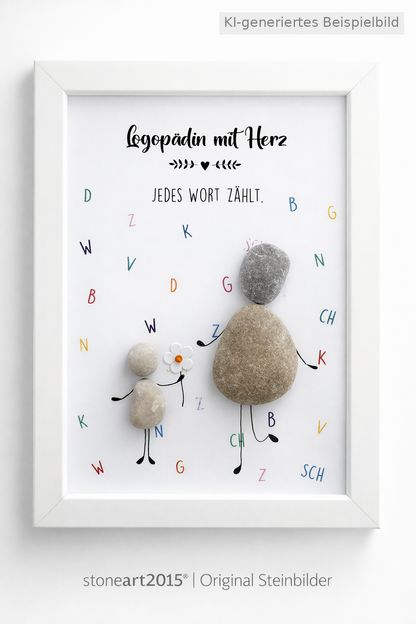 Kieselsteinbild Logopädin „Jedes Wort zählt“ – Geschenk für Logopädin, handgemachtes Steinbild