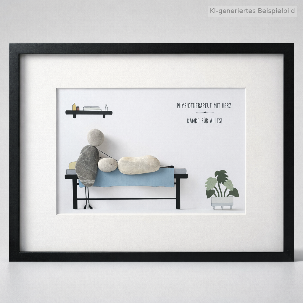 Kieselsteinbild Physiotherapeut:in – Geschenk für Physiotherapeut:in, handgemachtes Steinbild