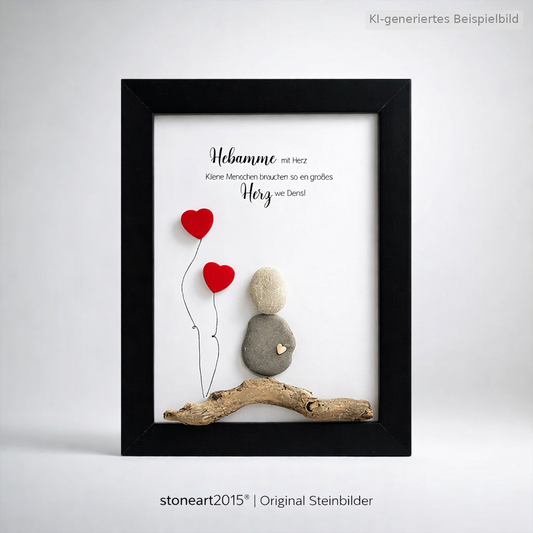 Kieselsteinbild Hebamme mit Herz – Geschenk für Hebamme, handgemachtes Steinbild