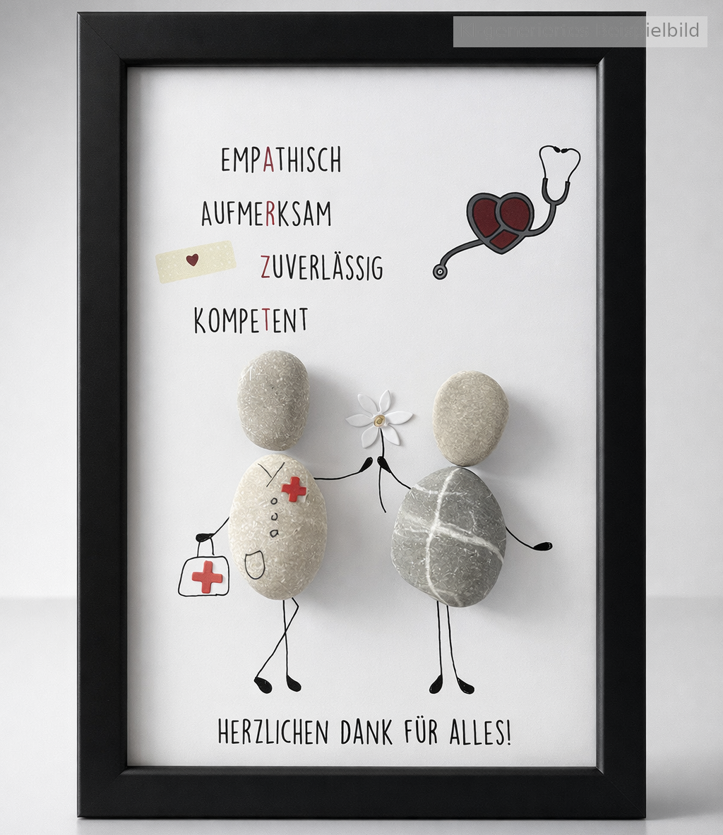 Kieselsteinbild Arzt – Geschenk für Arzt, handgemachtes Steinbild