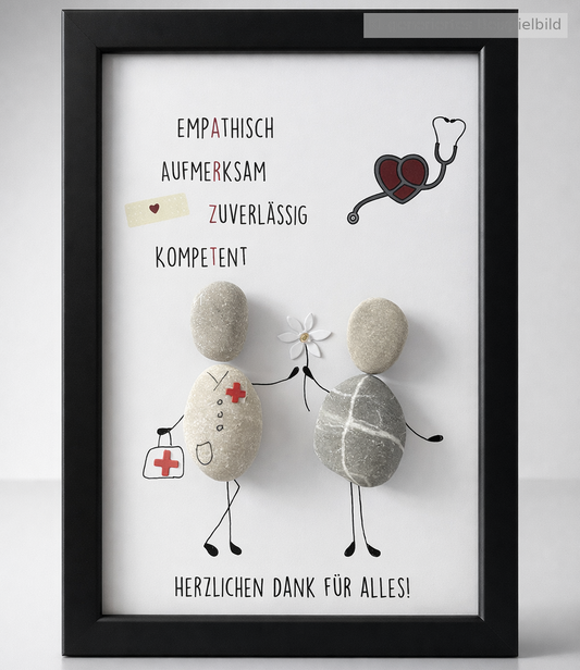 Kieselsteinbild Arzt – Geschenk für Arzt, handgemachtes Steinbild