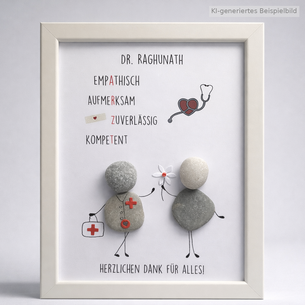 Kieselsteinbild Arzt – Geschenk für Arzt, handgemachtes Steinbild