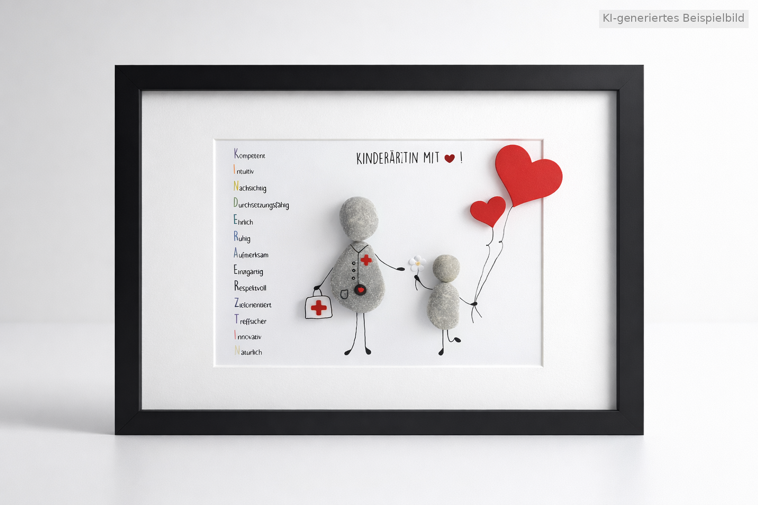 Kieselsteinbild Kinderarzt mit Herz – Geschenk für Kinderarzt, handgemachtes Steinbild
