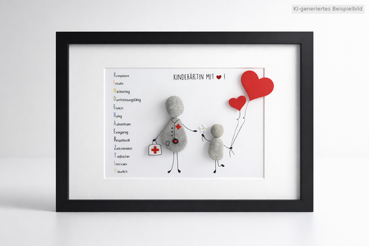 Kieselsteinbild Kinderarzt mit Herz – Geschenk für Kinderarzt, handgemachtes Steinbild