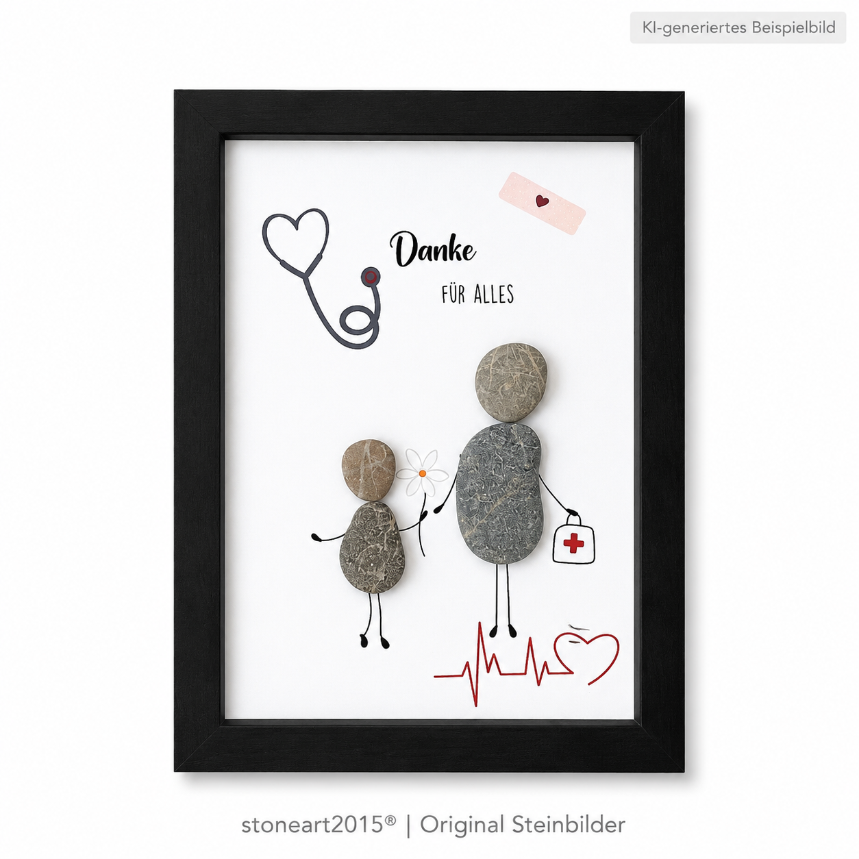 Kieselsteinbild Danke für alles – Geschenk für Arzt oder Kollegin, handgemachtes Steinbild