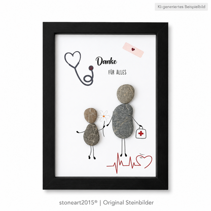 Kieselsteinbild Danke für alles – Geschenk für Arzt oder Kollegin, handgemachtes Steinbild