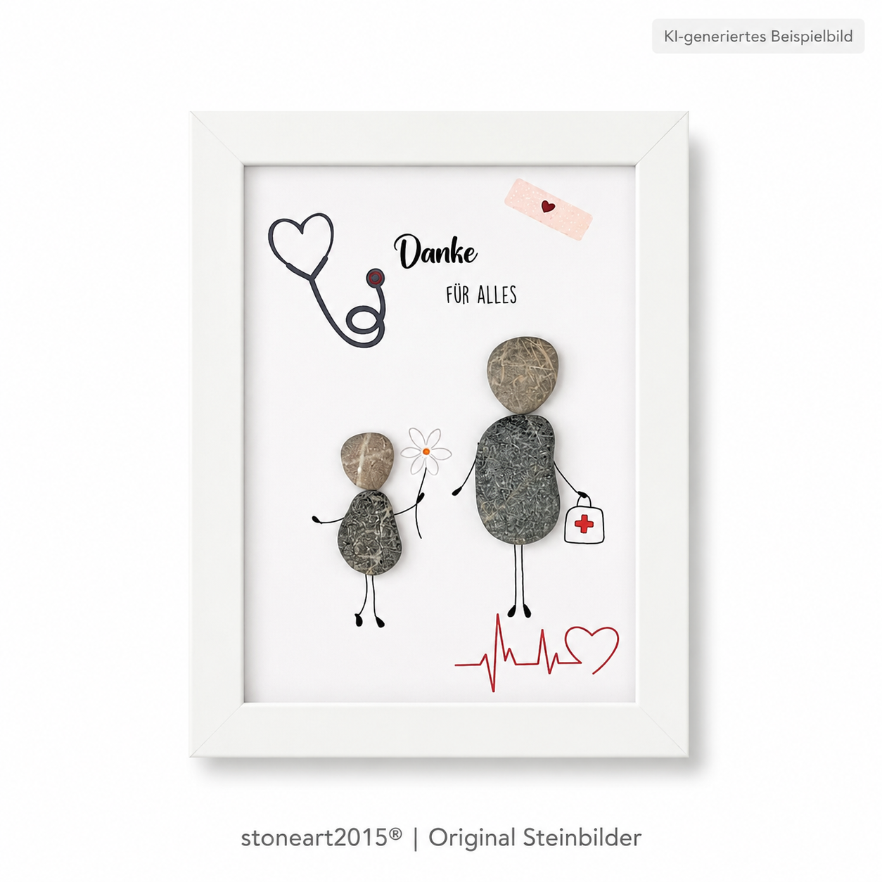 Kieselsteinbild Danke für alles – Geschenk für Arzt oder Kollegin, handgemachtes Steinbild