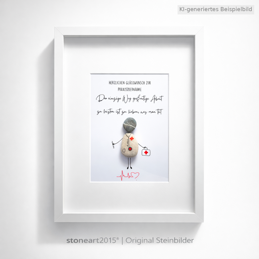 Kieselsteinbild Praxiseröffnung – Geschenk zur Praxiseröffnung, handgemachtes Steinbild