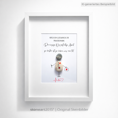 Kieselsteinbild Praxiseröffnung – Geschenk zur Praxiseröffnung, handgemachtes Steinbild