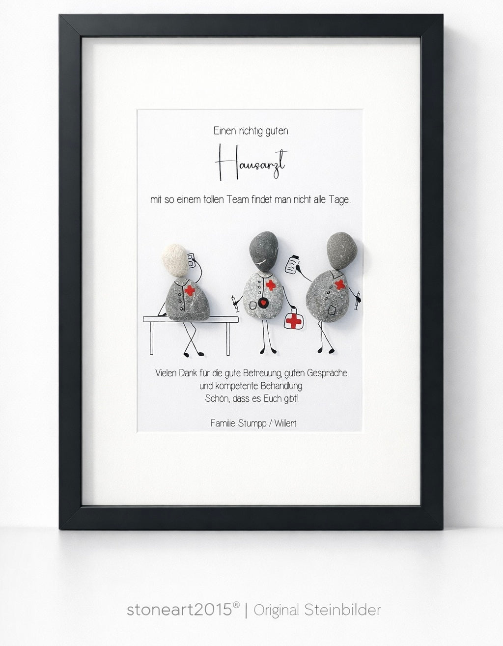 Kieselsteinbild Hausarzt – Geschenk für Hausarzt, handgemachtes Steinbild