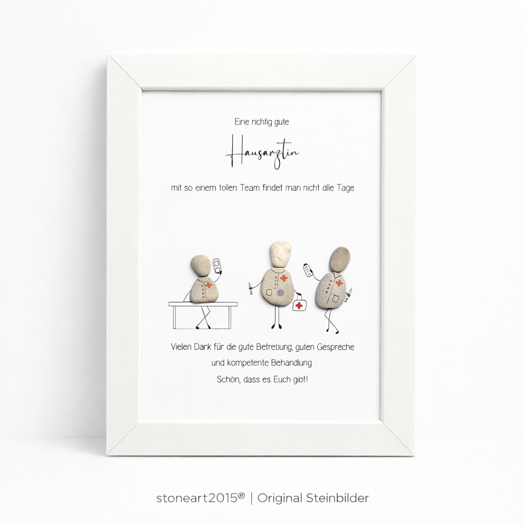 Kieselsteinbild Hausarzt – Geschenk für Hausarzt, handgemachtes Steinbild