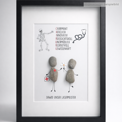 Kieselsteinbild Orthopäde – Geschenk für Orthopäde, handgemachtes Steinbild