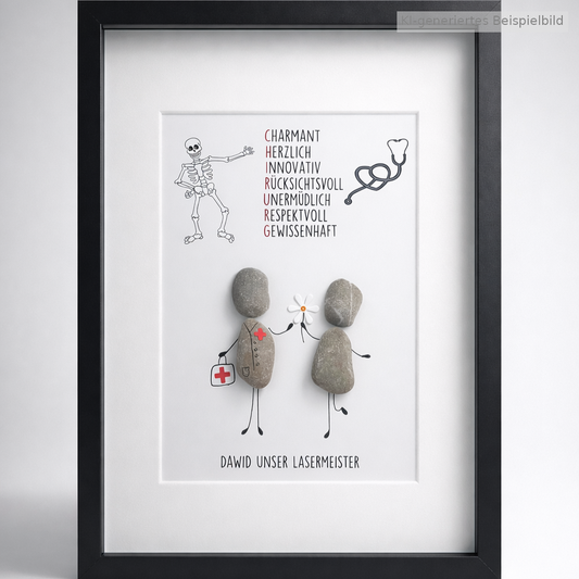 Kieselsteinbild Orthopäde – Geschenk für Orthopäde, handgemachtes Steinbild